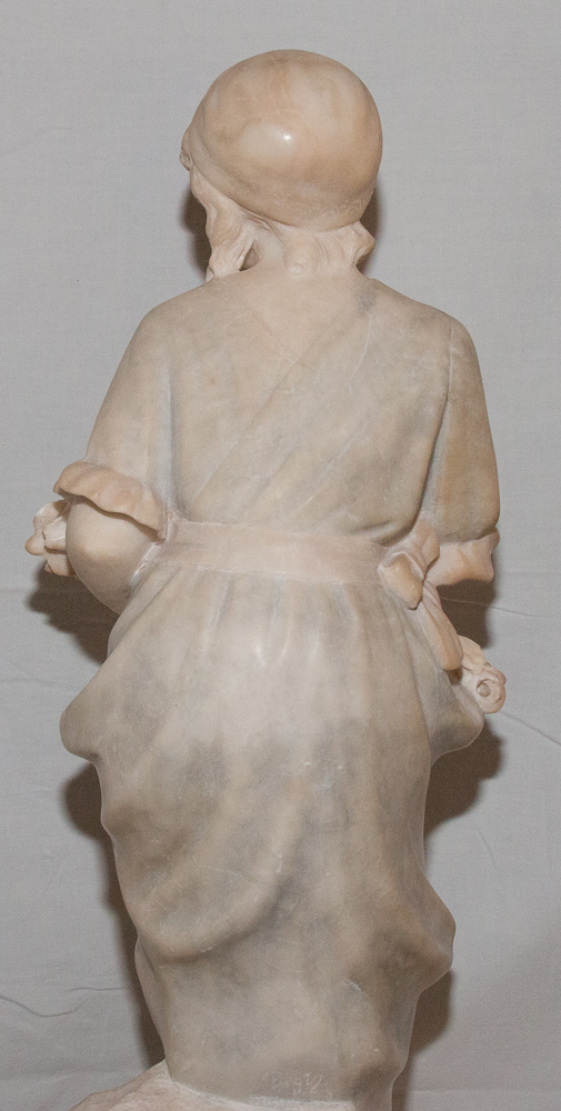 Girl With Bouquet In Alabaster Signed Pugi End Nineteenth-photo-4
