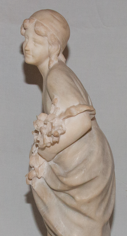 Girl With Bouquet In Alabaster Signed Pugi End Nineteenth-photo-8