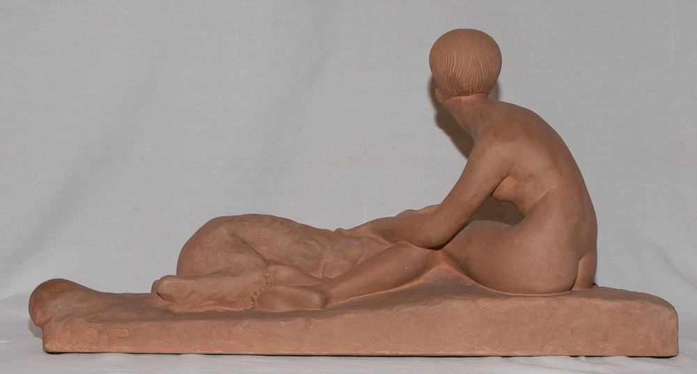 Terracotta, Young Woman And Her Greyhound Georges Coste Circa 1930-photo-1