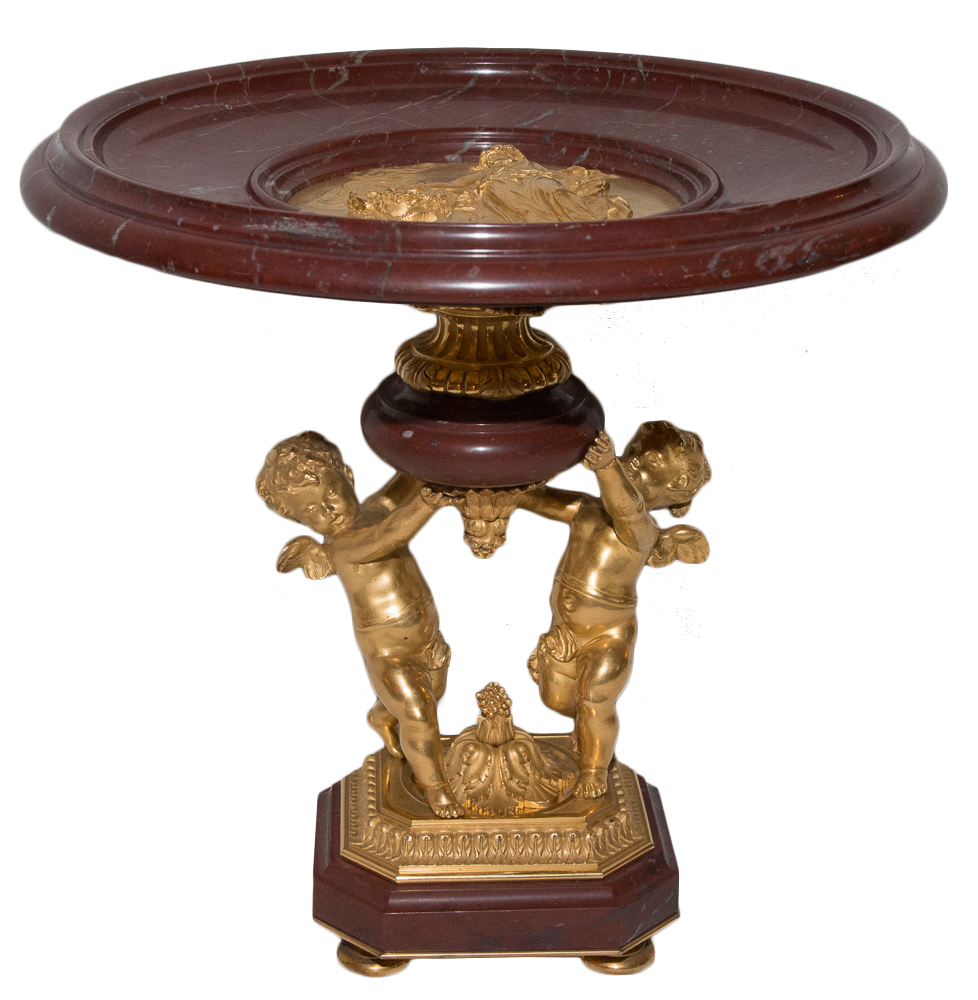Coupe En Marbre Rouge Royale Et Putti En Bronze Doré Circa 1860