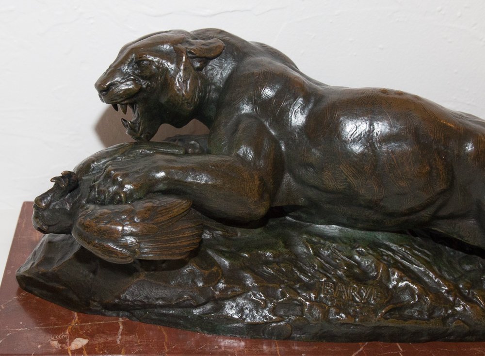 Barye Antoine-louis (1795-1875) Tigre Saisissant Un Paon -photo-2