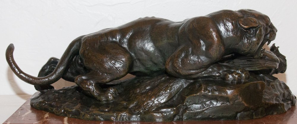 Barye Antoine-louis (1795-1875) Tigre Saisissant Un Paon -photo-4