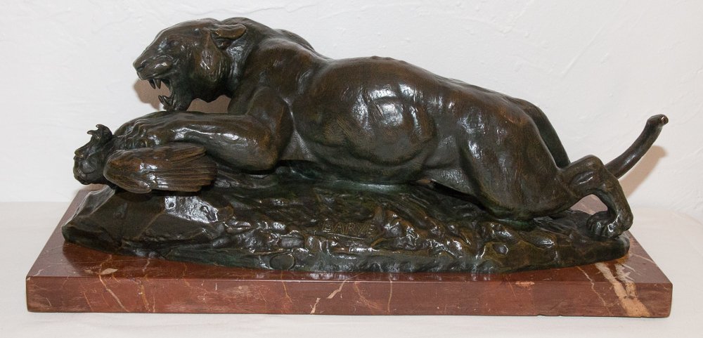 Barye Antoine-louis (1795-1875) Tigre Saisissant Un Paon 