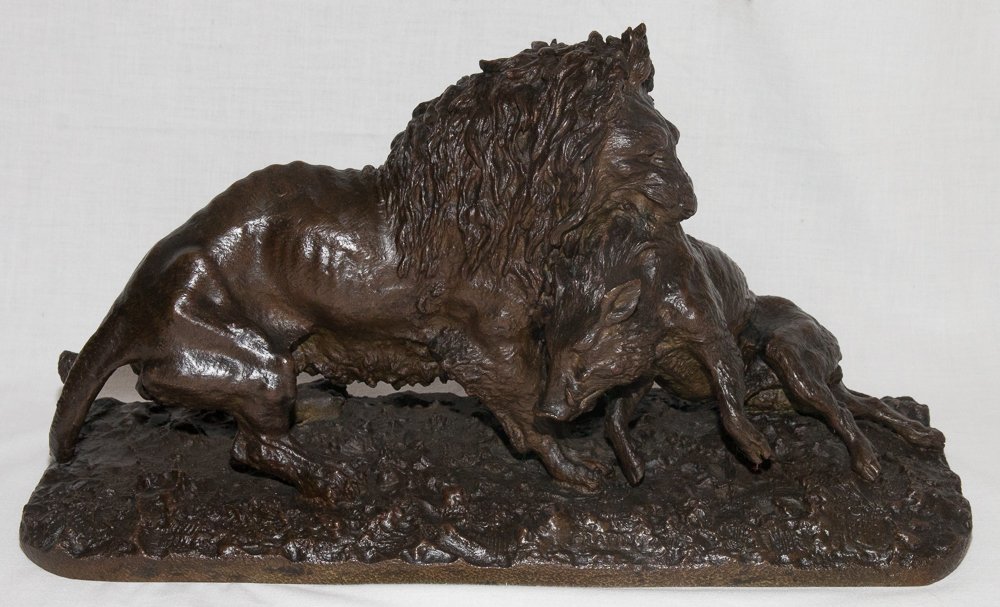 Lion Training A Boar Dated 1836 Christophe Fratin