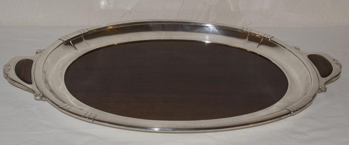 Tray Art Deco Bronze Silver And Rosewood