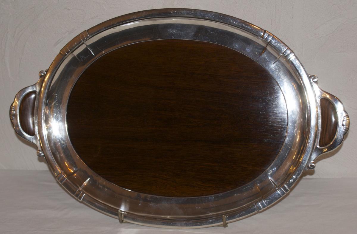 Tray Art Deco Bronze Silver And Rosewood-photo-8