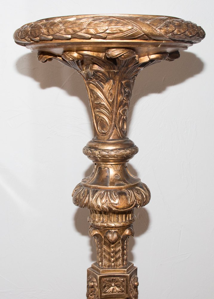 Grande Torchère En Bois Sculpté Et Doré Fin XIXe Siècle-photo-4