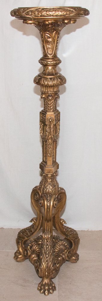 Grande Torchère En Bois Sculpté Et Doré Fin XIXe Siècle-photo-5