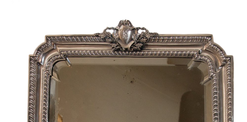 Large Italian Table Mirror In Sterling Silver 1900s-photo-2