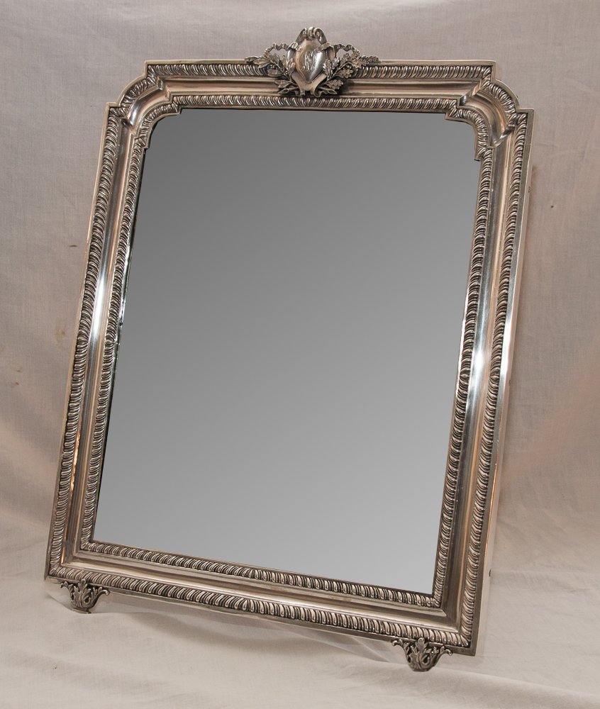 Large Italian Table Mirror In Sterling Silver 1900s-photo-4