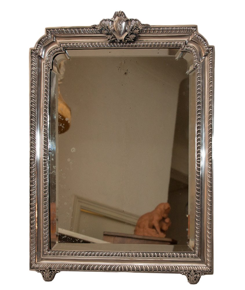 Large Italian Table Mirror In Sterling Silver 1900s