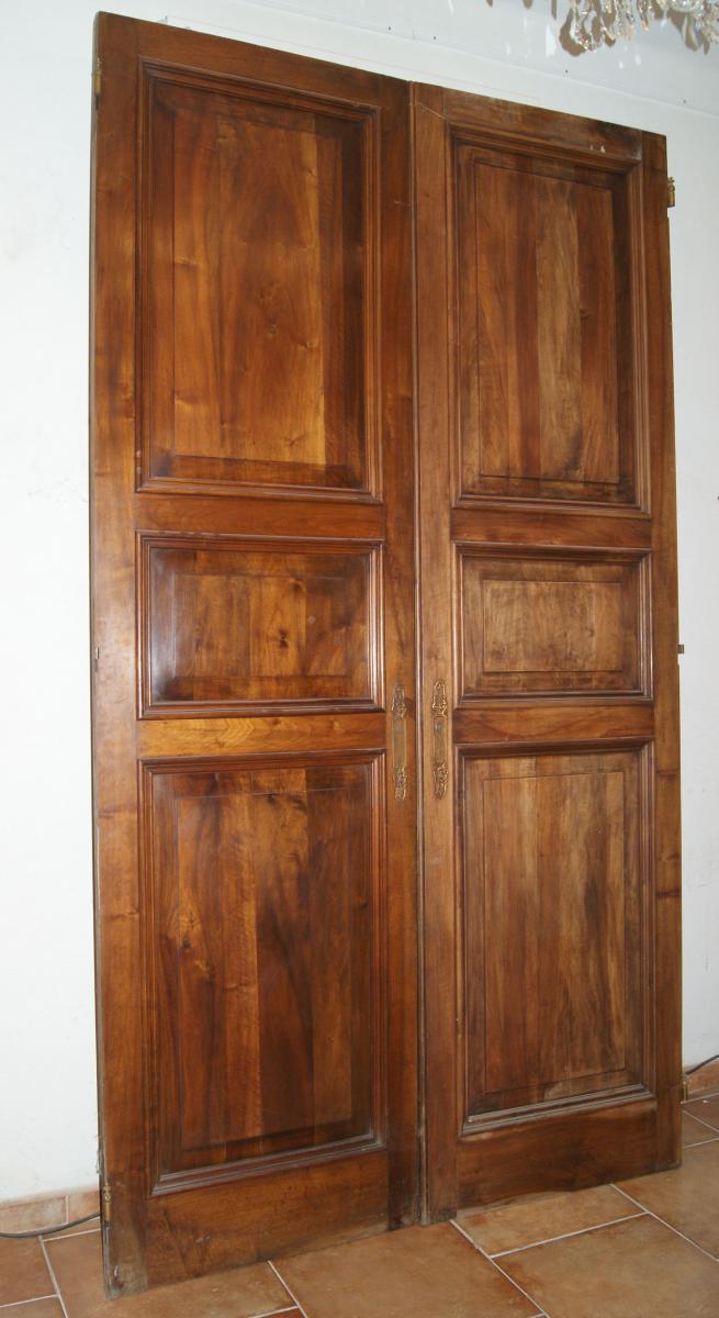 Great Pair Of Doors In Walnut Solid Early 20th Century