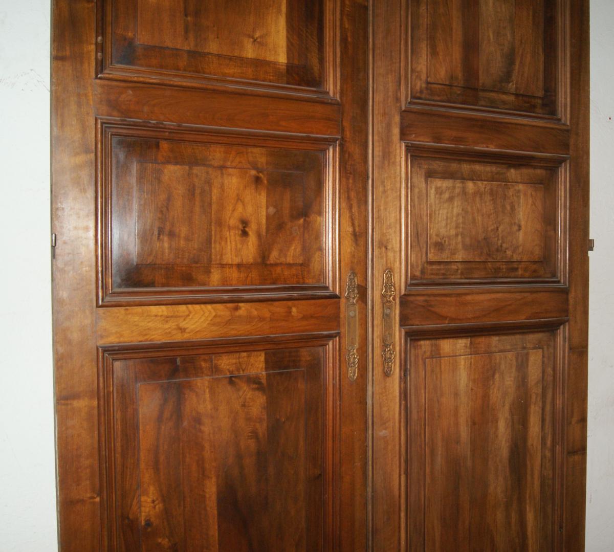 Great Pair Of Doors In Walnut Solid Early 20th Century-photo-1