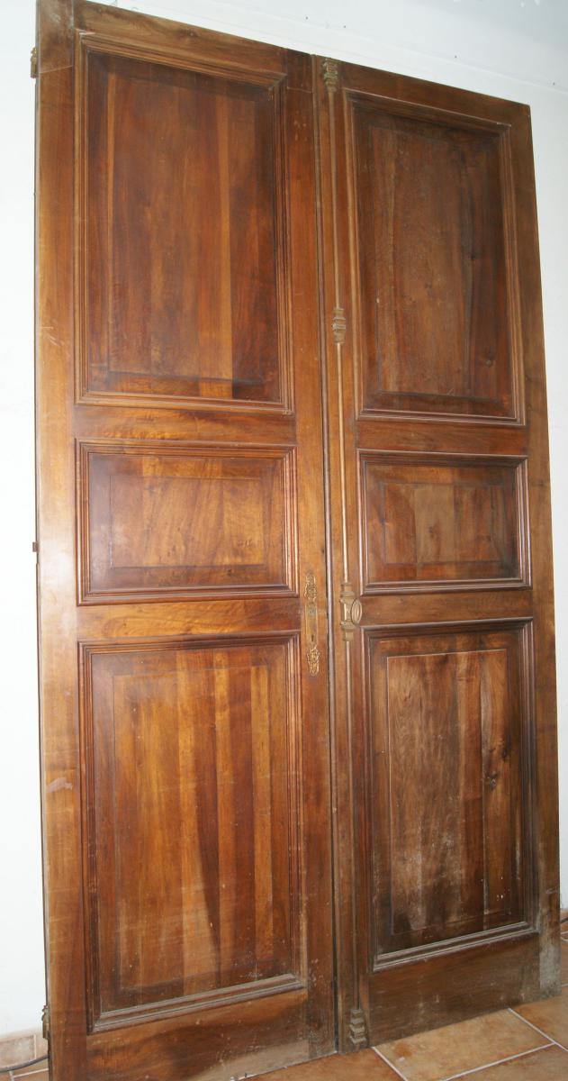 Great Pair Of Doors In Walnut Solid Early 20th Century-photo-4