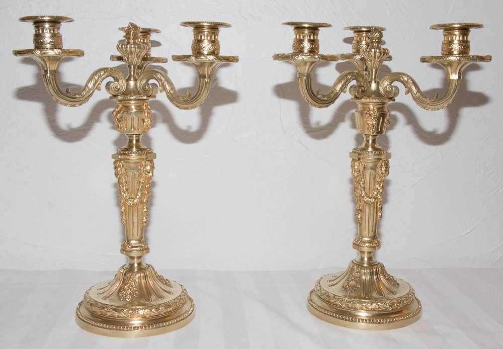 Pair Of Candlesticks In Gilt Bronze Henri Picard