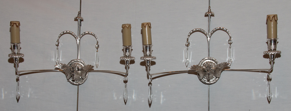 Pair Of Bronze Sconces English 19th Century Silver End-photo-2