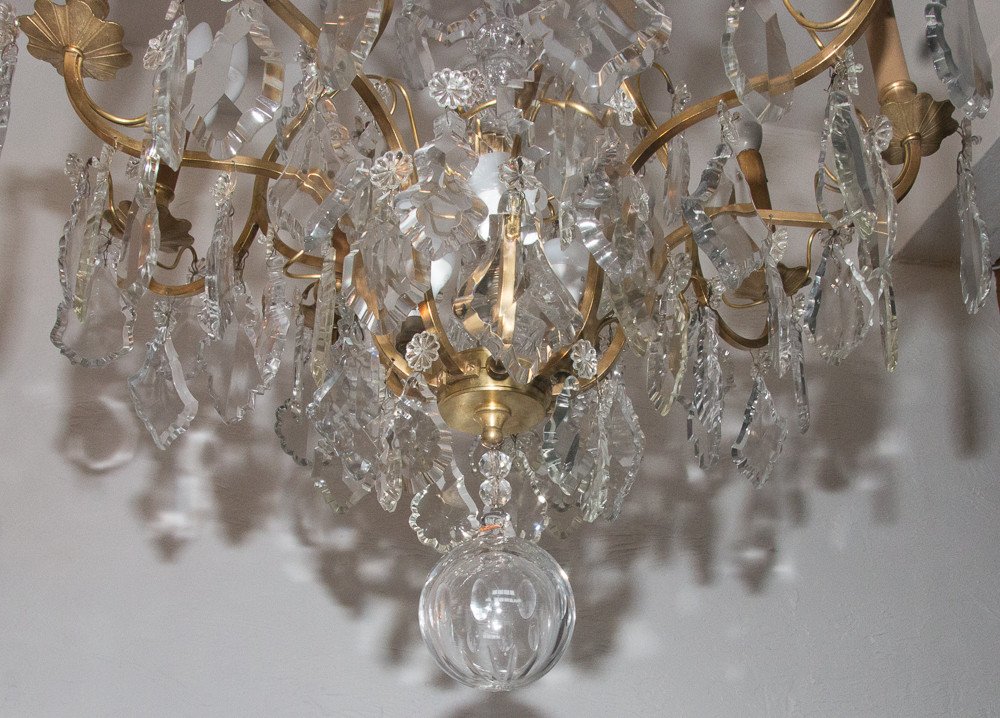 Lustre Cage Style Louis XV En Bronze Et Cristal Circa 1880-photo-2