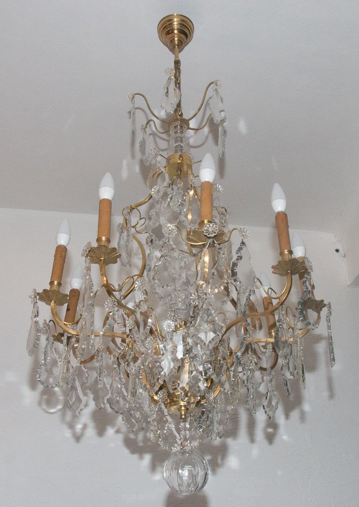 Louis XV Style Cage Chandelier In Bronze And Crystal Circa 1880