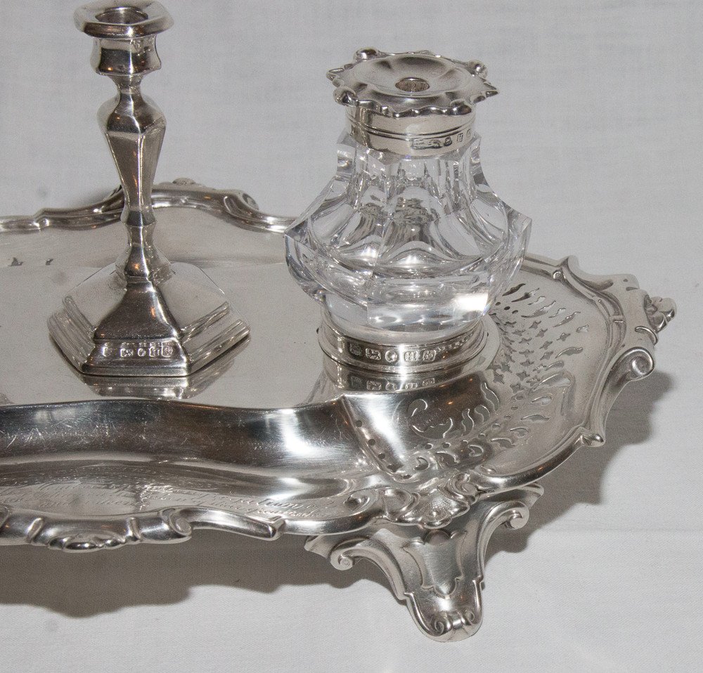 Inkwell In Sterling Silver Victorian Period-photo-2