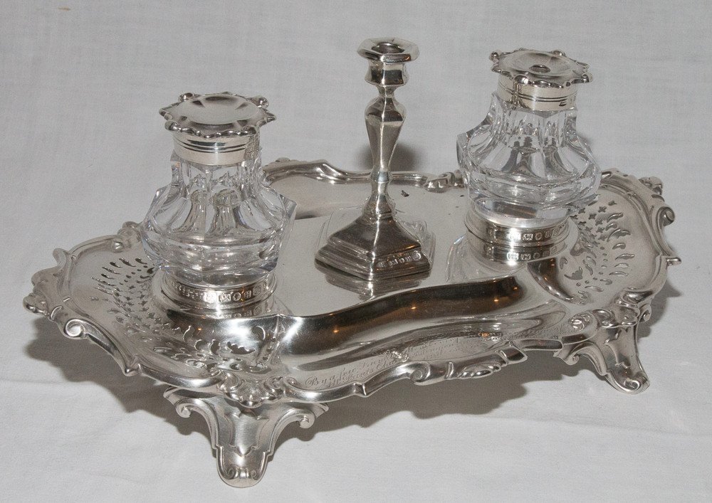 Inkwell In Sterling Silver Victorian Period-photo-4