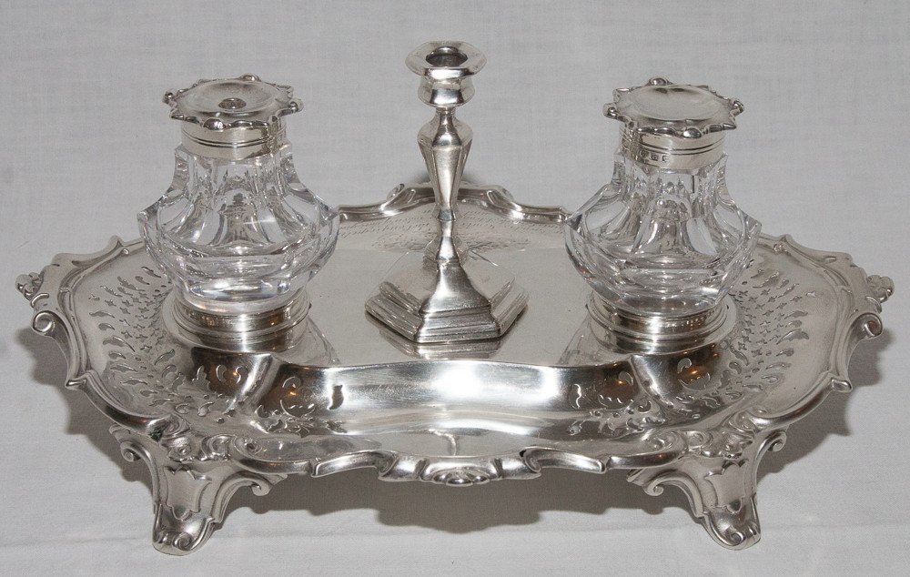 Inkwell In Sterling Silver Victorian Period-photo-1