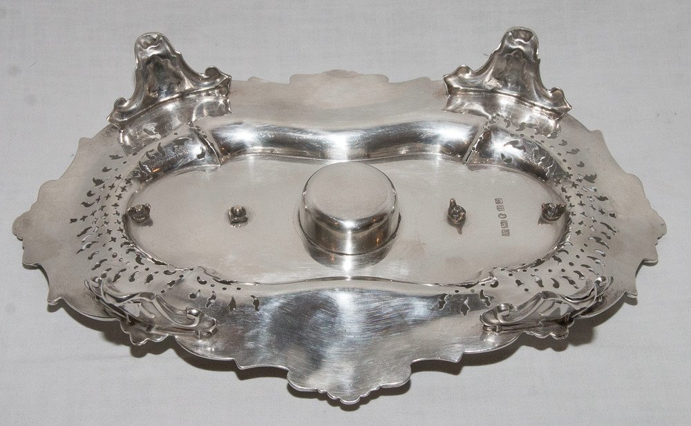 Inkwell In Sterling Silver Victorian Period-photo-4