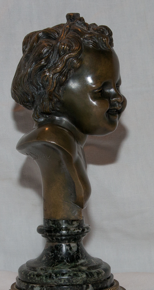 Buste d'Enfant En Bronze Signé Clodion Début 19ème Siècle-photo-2