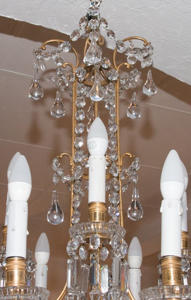 Lustre En Bronze Et Cristal Signé Baccarat Fin XIXe -photo-3