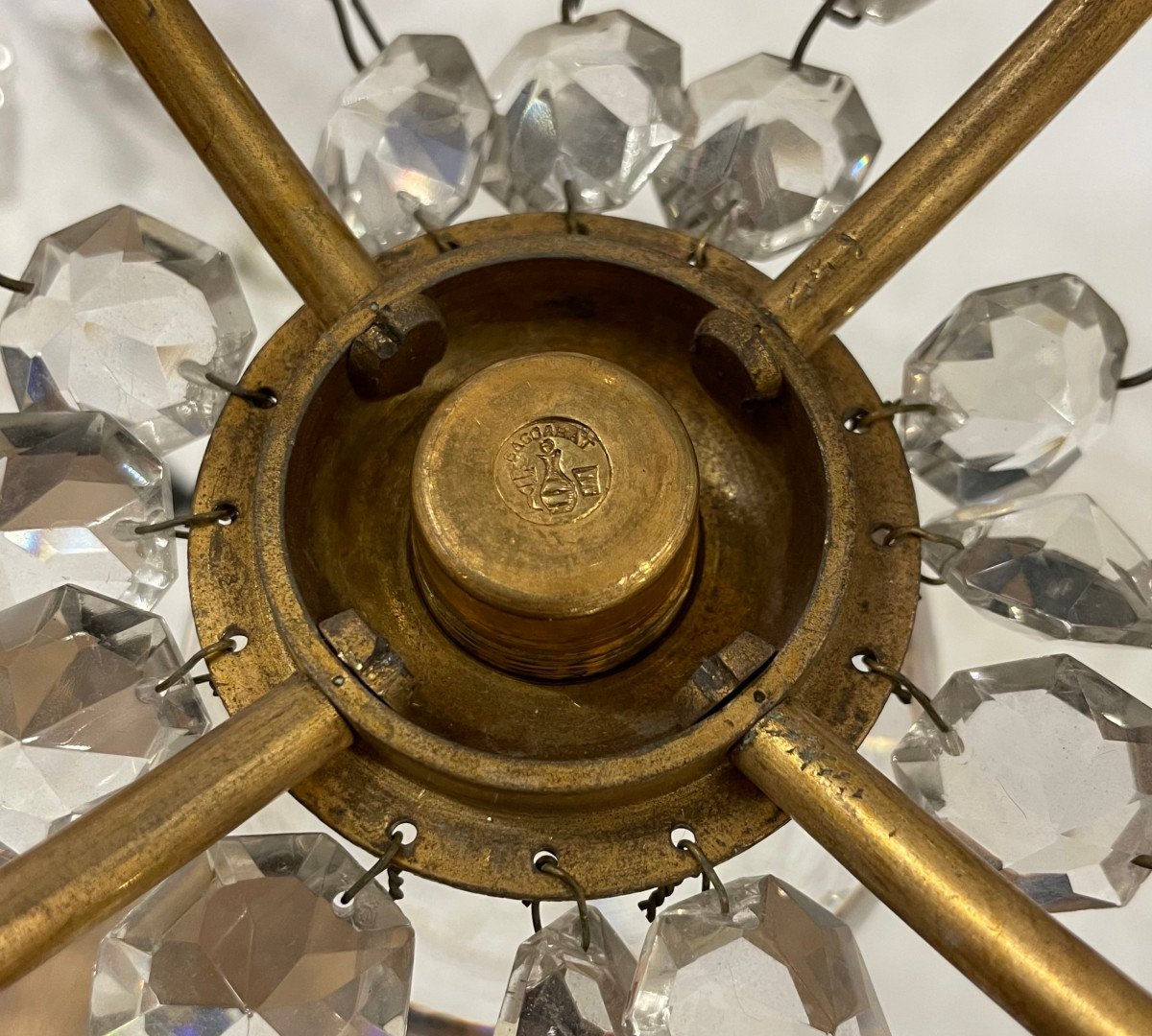 Lustre En Bronze Et Cristal Signé Baccarat Fin XIXe -photo-4