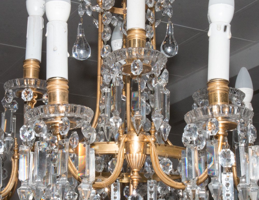 Lustre En Bronze Et Cristal Signé Baccarat Fin XIXe -photo-3