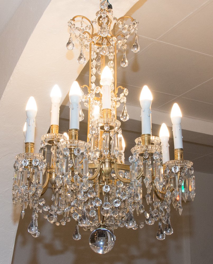 Lustre En Bronze Et Cristal Signé Baccarat Fin XIXe -photo-5