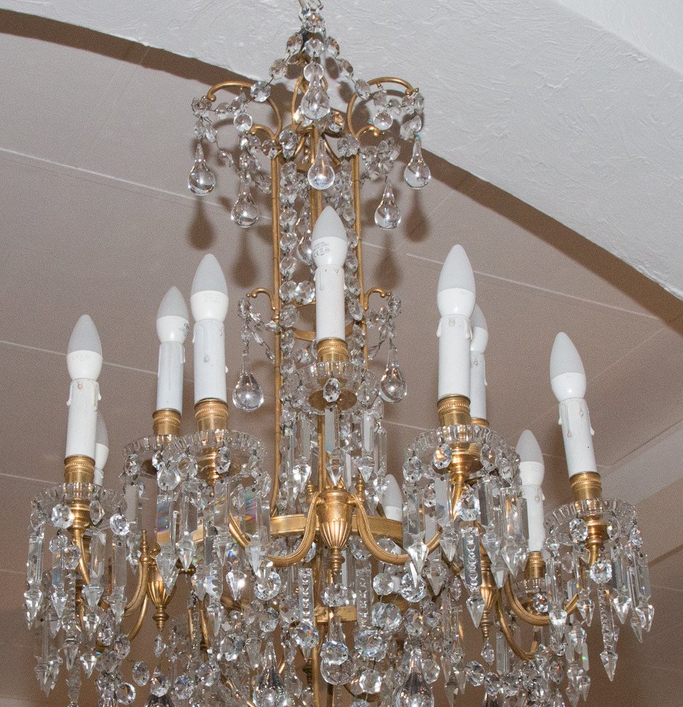Lustre En Bronze Et Cristal Signé Baccarat Fin XIXe -photo-8