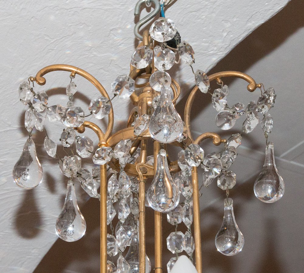 Lustre En Bronze Et Cristal Signé Baccarat Fin XIXe -photo-7