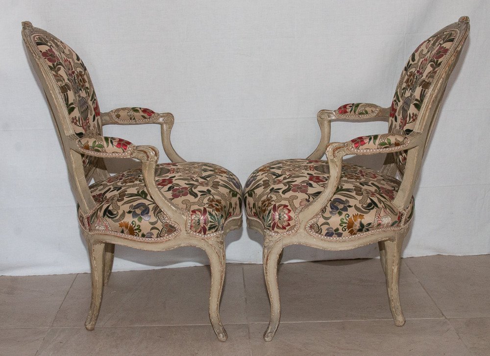 Pair Of Armchairs In Lacquered Wood Transition Period-photo-1