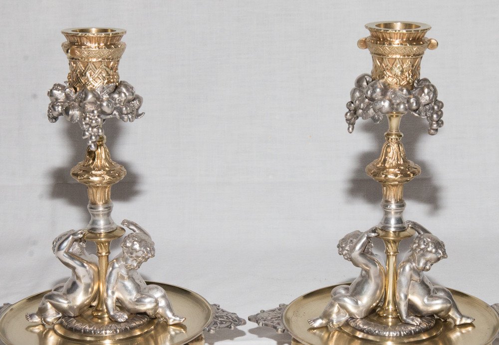 Pair Of Candlesticks Signed Henri Picard Late Nineteenth Century-photo-2