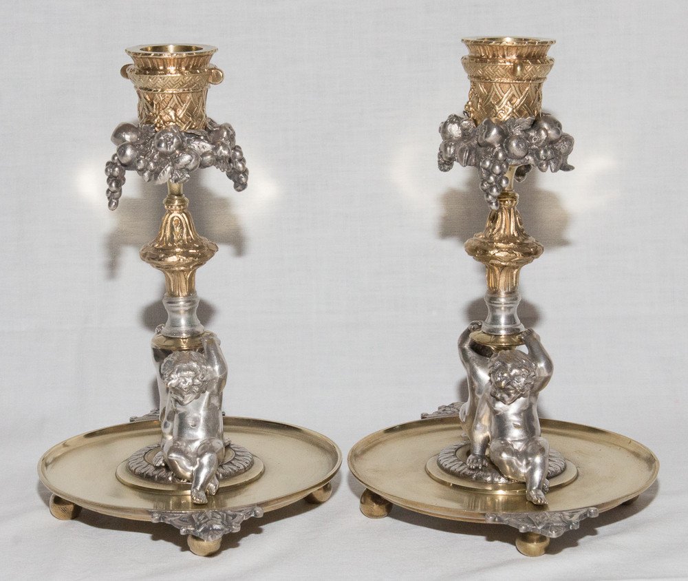 Pair Of Candlesticks Signed Henri Picard Late Nineteenth Century-photo-3