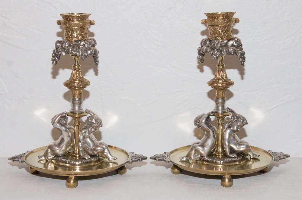 Pair Of Candlesticks Signed Henri Picard Late Nineteenth Century