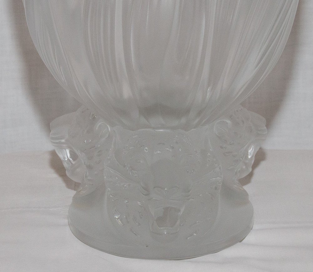 Grand Vase Aux Trois Jaguars Lalique France XXe Siècle-photo-2