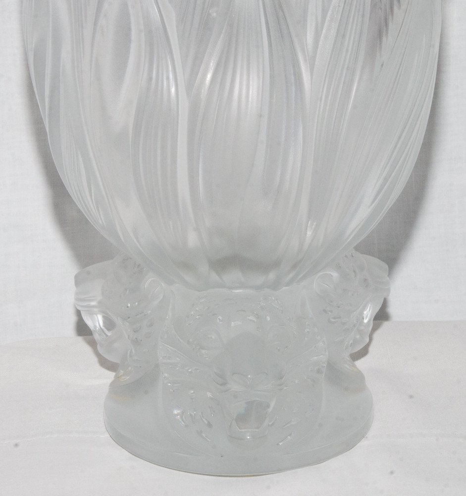 Grand Vase Aux Trois Jaguars Lalique France XXe Siècle-photo-3