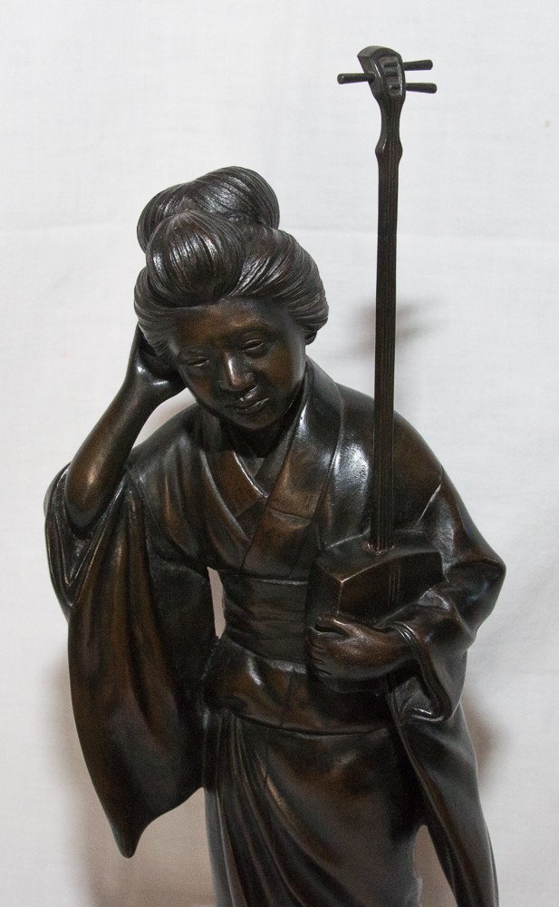 Geisha Sculpture En Bronze Japon époque Meiji-photo-3