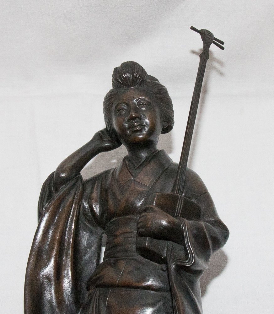 Geisha Sculpture En Bronze Japon époque Meiji-photo-4