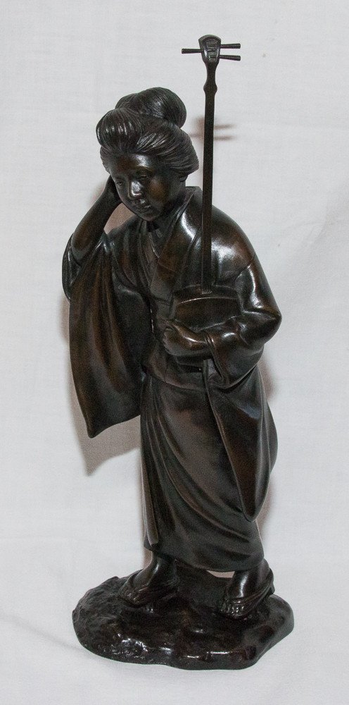 Geisha Sculpture En Bronze Japon époque Meiji-photo-1