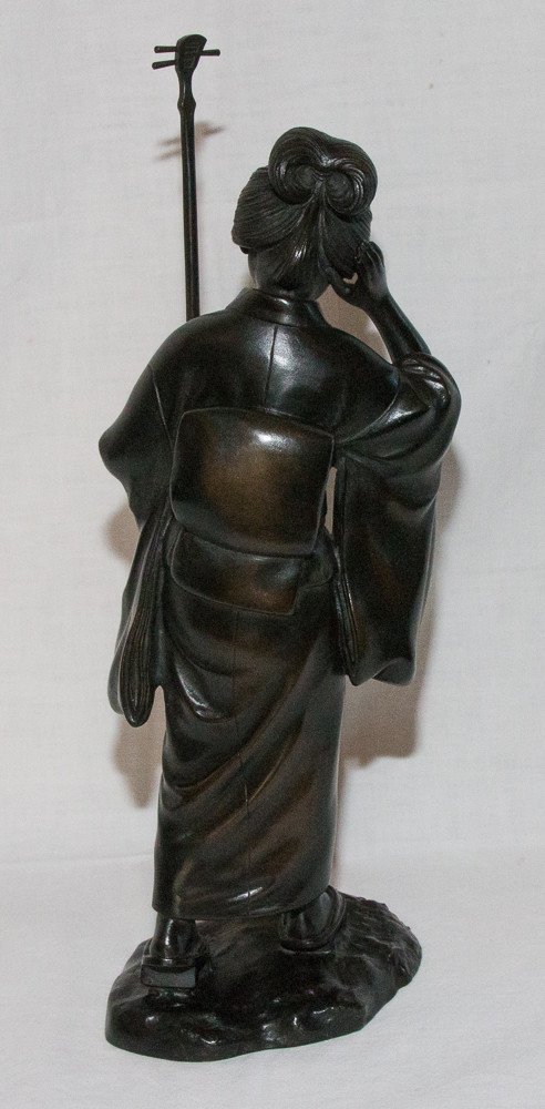 Geisha Sculpture En Bronze Japon époque Meiji-photo-4