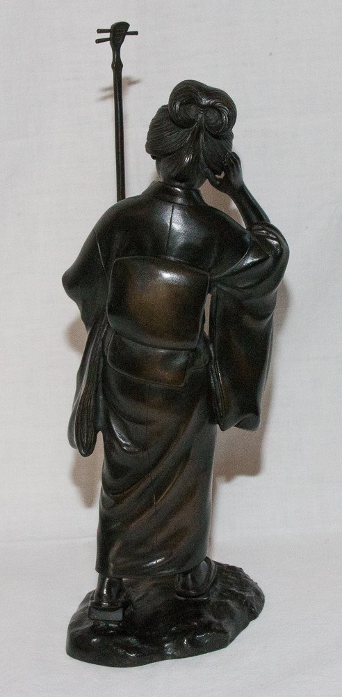 Geisha Bronze Sculpture Japan Meiji Period-photo-4