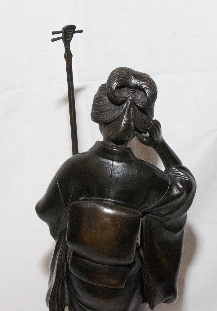 Geisha Sculpture En Bronze Japon époque Meiji-photo-5