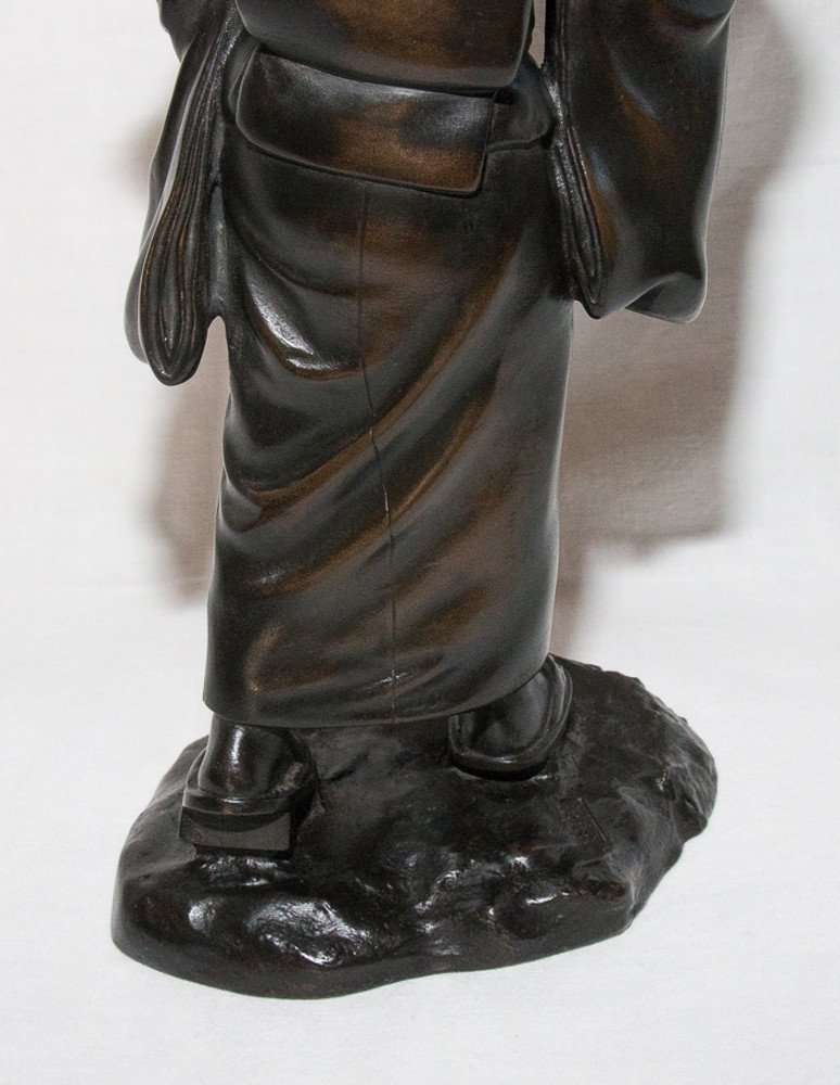 Geisha Sculpture En Bronze Japon époque Meiji-photo-8