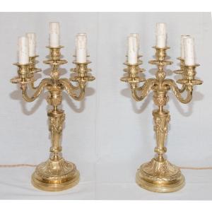 Pair Of Candlesticks In Gilt Bronze Napoleon III Period