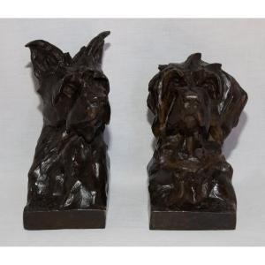 Pair Of Busts Of Dogs Maximilien-louis Fiot (1886-1953)