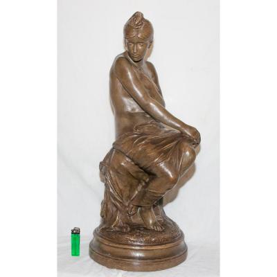 Terracotta Sculpture "bather" Signed Delaroche 1797-1856