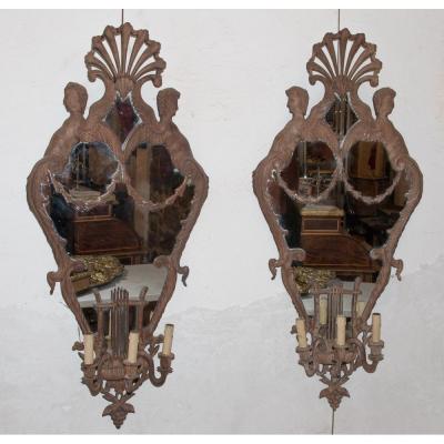 Great Wall Pair Of Mahogany Italy Circa 1850